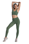 Women's Olive side-pocketed Leggings